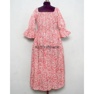 Vestido Maxi Casual de Algodón 100% Puro con Estampado Floral Vintage, Cuello sin Solapa, Ajuste Holgado y Mangas Cortas Acampanadas - Venta al por Mayor - Product Image 6