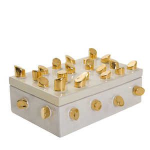 Boîte à bijoux en résine géométrique moderne avec pierres précieuses, boîte de présentation en métal doré de qualité supérieure avec couvercle, organisateur de rangement en gros - Product Image 5