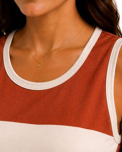 Ensemble de pyjama en satin pour femme, rayures orange rouille et ivoire, débardeur sans manches avec short à taille élastique, ensemble de vêtements de nuit de luxe - Product Image 5