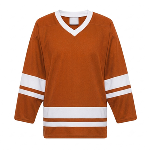 Maillot de hockey sur glace orange personnalisé en gros, respirant, léger, en tissu maille polyester, col en V, pour équipes sportives et athlétiques - Product Image 1