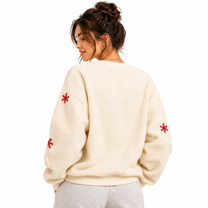 Women's Christmas Sweatshirt Polar Fleece Custom Applique Embroidery Winter Wear Crew Neck Oversized Pullover Private Label - Product Image 3