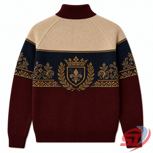 Veste en tricot intarsia de luxe sur mesure, cardigan côtelé à fermeture éclair intégrale, pull jacquard, design personnalisé, OEM, marque privée - Product Image 2