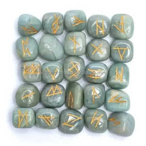 El mejor juego de Runas de Aguamarina de 25 piezas, cristales curativos caídos grabados, piedras preciosas talladas para Feng Shui, piedra de amor, juego de Runas de ágata - Product Image 4