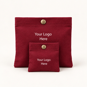 Custom Burgundy Cotton Pouches With Button Closure Screen Printed Logo Jewelry <b>Watch</b> Eyewear Storage Bags For Travel Shopping - Product Image 2