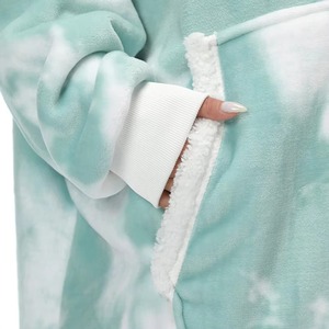 Green Tie Dye Wearable Blanket Hoodie Oversized Sherpa Fleece Hooded Blanket Unisex Giant Comfy Sweatshirt Winter Warm - Product Image 3