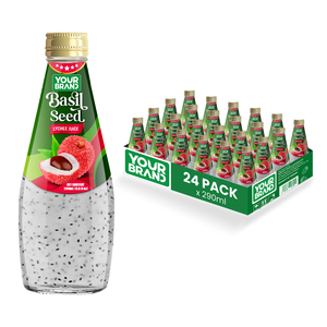 Muestra Gratuita y MOQ Bajo, Bebida de Semillas de Albahaca con Sabor a Lichi de 290 ml, con Semillas de Chía, Sin Azúcar, Marca Propia, OEM/ODM - Product Image 1