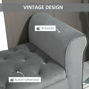 Pouf contenitore trapuntato grigio per casa, ufficio o camera da letto, panca pieghevole con braccioli per ingresso e letto, con morbida imbottitura - Product Image 6