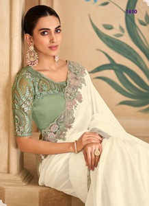 Indian and Pakistani Style Zari and Sequence Work Saree Collecion with Low Price and Best Quality Soft Chiffon Silk Saree - Product Image 5