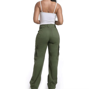 Pantalon cargo jogger streetwear pour femme avec logo personnalisé, 100% coton, coupe évasée, pantalon cargo en denim pour femme - Product Image 3