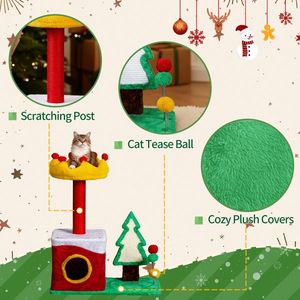 29.5in Christmas Themed Multi-Level <b>Cat</b> <b>Tower</b> Plush <b>Cat</b> Tree with Sisal <b>Scratching</b> Posts and Crown Perch for Pet <b>Cats</b> - Product Image 5