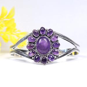 New Arrival <b>Amethyst</b> Adjustable Cuff <b>Bracelet</b> Custom Opaque Gemstone Cluster Silver Plated Fashion Jewelry for Bulk Manufacarers - Product Image 3