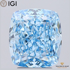 Diamant CVD cultivé en laboratoire certifié IGI, couleur bleu vif fantaisie, clarté VVS2, taille carrée coussin, 3,00 carats, pour bague de luxe - Product Image 1