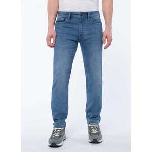 Pantalones vaqueros ajustados transpirables de cintura alta para hombre, Pantalones vaqueros de pierna recta ajustados de longitud alta lavados en azul con estampado de estilo informal - Product Image 4