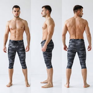Leggings Capri pour Hommes à Imprimé Camouflage, Taille à Cordon, Leggings de Yoga 3/4, 100% Polyester, Longueur au Mollet, Leggings de Sport pour Hommes, Pantalon de Yoga Capri - Product Image 5