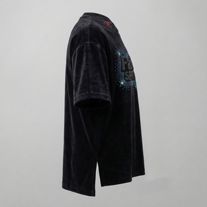 เสื้อยืดคอกลมแขนสั้นผ้ากำมะหยี่ผสมไหม/ฝ้ายทรงโอเวอร์ไซส์สำหรับผู้ชาย สีดำสนิท  โลโก้ประดับเพชรด้านหน้า เป็นมิตรต่อสิ่งแวดล้อม แห้งเร็ว - Product Image 6