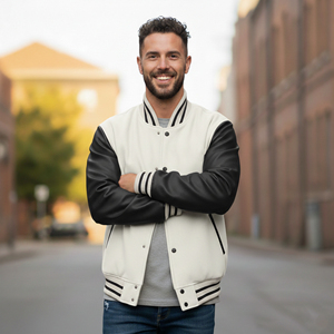 High Quality 100% <b>Wool</b> Canvas Men's Varsity Jacket Breathable Waterproof Windproof Winter Outdoor Casual Wear 2 Tone - Product Image 6