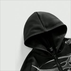 Sweat à capuche zippé oversize brodé en coton épais délavé pour homme, style streetwear, avec pantalon de survêtement évasé, écoresponsable, personnalisable OEM - Product Image 4