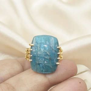 Natural Blue Apatite <b>Adjustable</b> Sterling <b>Silver</b> Claw Setting Statement <b>Ring</b> Handmade Gemstone Rose Gold Yellow Gold Plated - Product Image 3