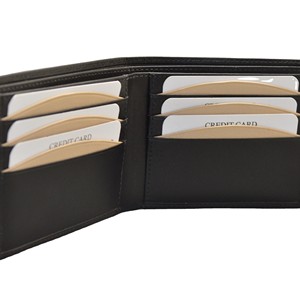 Isino <b>Men's</b> Slim Genuine Leather Bifold <b>Wallet</b> <b>Black</b> With Beige Panel Minimalist Design Fold Closure Daily Use - Product Image 3