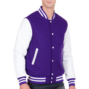 Veste universitaire pour homme de couleur violette avec manches blanches, veste bomber style baseball décontractée, style collège, manteau d'hiver tendance - Product Image 1