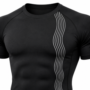 Custom Men's Compression T-Shirt Breathable Quick Dry Gym Running Fitness Base <b>Layer</b> Athletic O-Neck Color Blocked Low Price OEM - Product Image 2