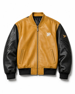 Blouson Bomber en Cuir PU pour Homme avec Motifs Patchwork, Col Rabattu, Fermeture Éclair, Style Décontracté pour l'Automne - Product Image 1