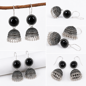 Boucles d'oreilles pendantes bohèmes en laiton antique, alliage de zinc et onyx noir, faites à la main, bijoux de mode indiens pour fêtes - Product Image 3