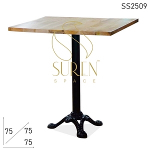 Square <b>Solid</b> <b>Wood</b> <b>Top</b> Restaurant <b>Table</b> with Industrial Iron Base Durable Commercial Dining Furniture Modern Design Suren Space - Product Image 1