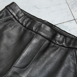 Pantalones de Cuero Genuino para Mujer, Cintura Alta, Ajustados, Elásticos, de Piel de Oveja, Pantalones Ajustados Clásicos Negros - Product Image 4