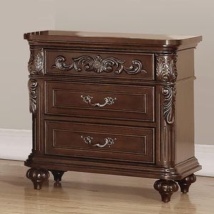 <b>Antique</b> Walnut Traditional Nightstand with 2 Drawers Cherry Veneer and Hanging Pull <b>Bedside</b> <b>Table</b> for Bedroom Furniture - Product Image 4