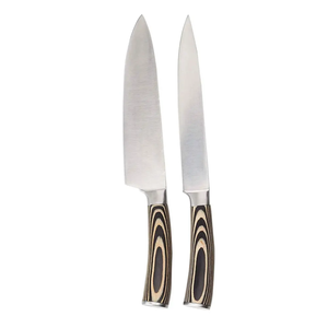 Ensemble de 5 couteaux, lames en acier inoxydable, manches en bois, bord dentelé, finition brossée, couteaux de cuisine ambidextres, tranchants - Product Image 2