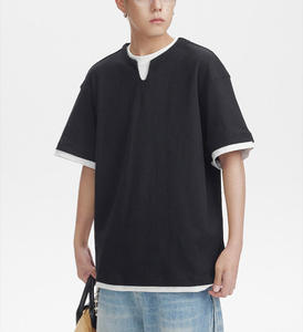 Camiseta de punto extragrande personalizada para hombre, estilo urbano, con cuello en V, manga corta, informal, transpirable y ecológica, de spandex/poliéster - Product Image 5