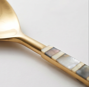Cuillères de service dorées avec incrustation de nacre, manche long, ustensiles modernes, compatibles lave-vaisselle, pour la cuisine - Product Image 2