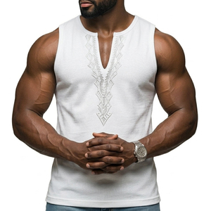 Débardeurs Homme Personnalisés OEM Col V Profond Motif Géométrique Sans Manches T-shirt Musculaire Mode Estivale Vente en Gros pour Hommes - Product Image 6