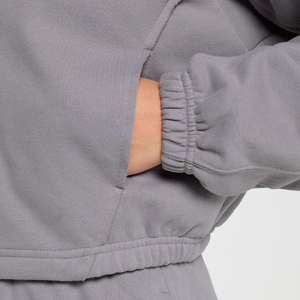 Women's Gray Fleece Hooded <b>Zip</b>-<b>Up</b> Crop <b>Top</b> with Matching Shorts Set Casual Regular Fit Winter Sportswear Waterproof & Breathable - Product Image 5