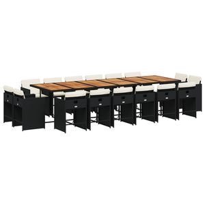 Set da Pranzo da Giardino in Rattan Nero 16 Pezzi con Piano in Teak, Arredamento da Esterno Stile Contemporaneo Resistente alle Intemperie - Product Image 2