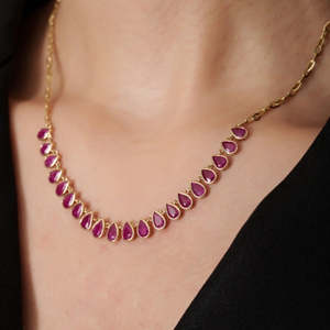 14K Gold Pear Cut Natural <b>Ruby</b> Vintage Statement <b>Necklace</b> - Product Image 1