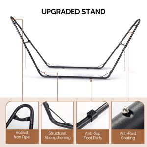 Hamac double avec support, hamac en coton robuste et réglable pour patio, cour, jardin - Product Image 5