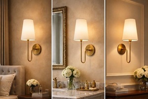 Contemporary Brass Art Deco <b>Wall</b> <b>Sconce</b> with White Shade 100% Handmade Indoor Lighting for Bedroom Home Decor-Anniversary Gift - Product Image 4