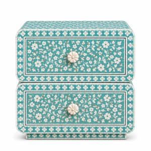 Handcrafted Floral Resin Bone Inlay Nightstand With Drawers & Shelf Coastal Chic Cabinet <b>Bedside</b> End <b>Table</b> Luxe Interior Decor - Product Image 5