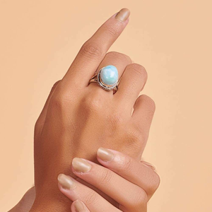 Natural Larimar <b>Ring</b> 925 Sterling <b>Silver</b> Handmade Blue Gemstone <b>Ring</b> Ocean Inspired Jewelry Boho <b>Statement</b> <b>Ring</b> for Her - Product Image 4