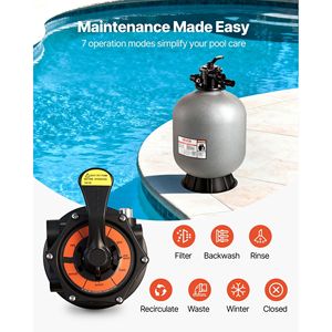 Système de filtration de piscine à sable de 24 pouces 65 GPM avec vanne multi-ports 7 voies pour le rinçage et le contre-lavage des piscines enterrées - Product Image 3