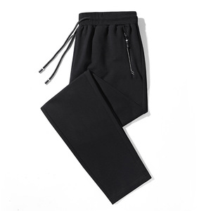 Pantalon de survêtement gris pour homme, taille élastique avec cordon de serrage, décontracté, devant plat, poches latérales, tricoté mi-lourd, style automne 2027 - Product Image 4