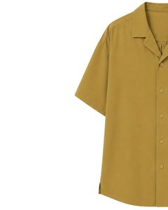 Customized Mustard Oversized Casual Men <b>Shirt</b> <b>Half</b> Sleeve Cuban Collar <b>Button</b> Up Loose Fit Summer Beach Streetwear Fashion Top - Product Image 3