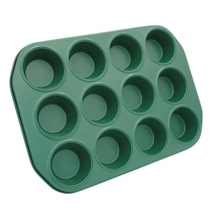 Moule à muffins 12 cavités, revêtement antiadhésif de haute qualité pour un démoulage facile, accessoires de pâtisserie et outils à dessert - Vert - Product Image 5