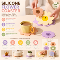 Ensemble de dessous-de-verre en silicone en forme de fleur, dessous-de-verre mignons pour boissons, résistants à la chaleur, antidérapants, pour tasses à café, décoration de la maison et de la cuisine