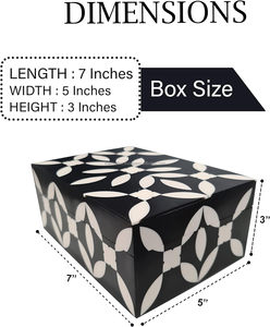 Vintage Handmade Natural Wooden Bone Inlay Decorative Jewelry & Storage <b>Box</b> <b>Floral</b> Design - Black & White - Product Image 2