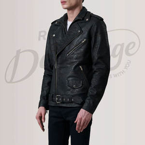 เสื้อแจ็คเก็ตหนังแท้สีดำสำหรับผู้ชาย รุ่นพรีเมียม สไตล์ไบค์เกอร์  ปกเสื้อแบบคลาสสิก ทรงเข้ารูป สไตล์วินเทจ สำหรับขี่มอเตอร์ไซค์  เสื้อโค้ทลำลอง - Product Image 4