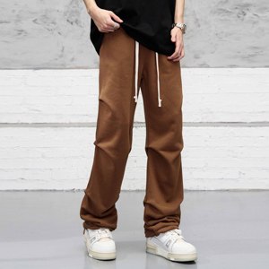 Men's Brown Cotton Sweatpants Elastic Waist Drawstring Casual <b>Jogger</b> Pants Side Pockets Midweight Autumn Style - Product Image 4