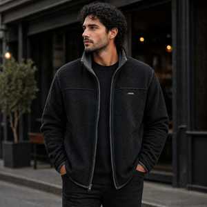 Chaqueta de Forro Polar Reversible Ecológica para Hombre, Cierre Completo, Cuello Alto, Estilo Casual para Otoño, Material Lana/Nylon, Color Sólido, Corte Regular - Product Image 5